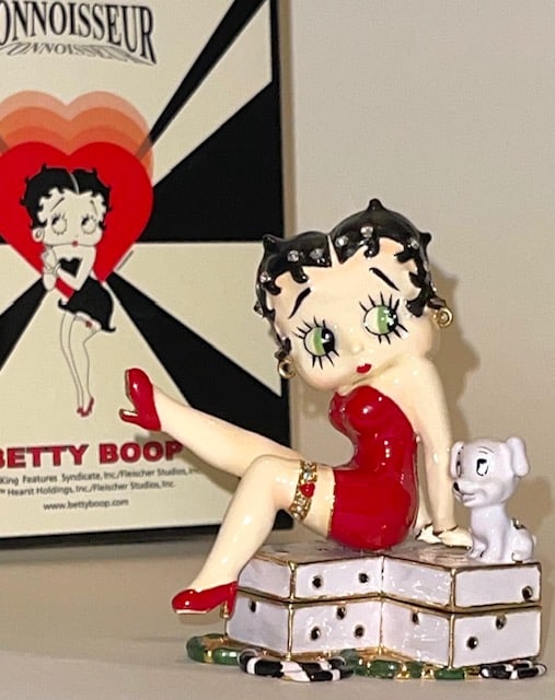 RARE Retired BETTY BOOP Enameled Figurine Trinket Box: This Version is named DOUBLE DICE - It is a Beautiful Studded and Enameled Hinged Magnetic Trinket Box Figurine of the Iconic Betty Boop - It has never been displayed and Comes with the Original Box -