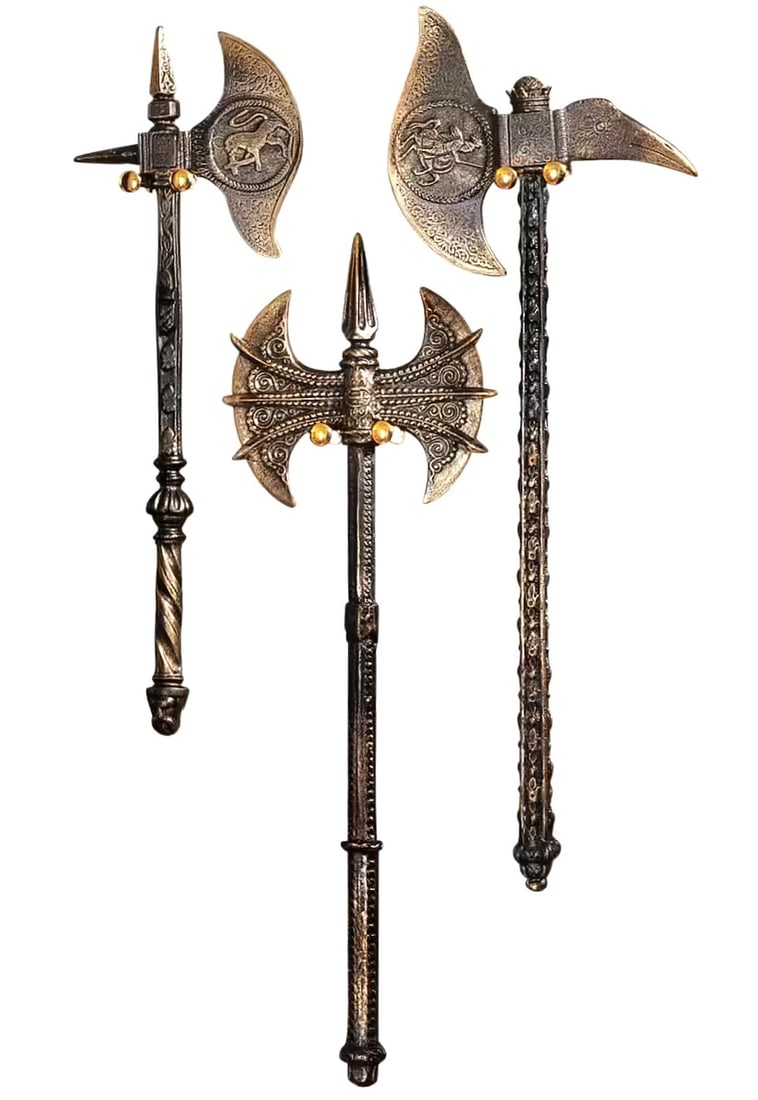 Lot of 3 Medieval Knight Cast Iron Battle Axes 20 to 25 Inches Long (1 of 2)