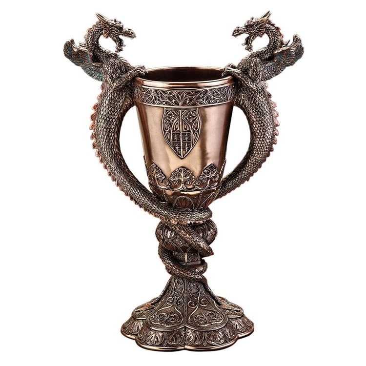 Ornate Medieval 13 inch Shadowcrested Tomb Guardians Dragon Chalice: This Piece is Ornate and would make an Awesome Centerpiece but it is for display purposes only and NOT safe for drinking. It is Approximately 13 Inches Tall by 9 Inches wide and weighs nearly 3 Pounds