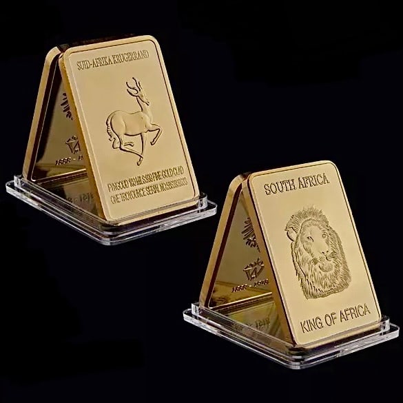 1oz 999 Fine Gold Clad South African Krugerrand: Encapsulated – This is a Novelty Gold Plated Bar containing No Precious Metals – This should not be purchased as an investment – It is simply a collectible novelty item
