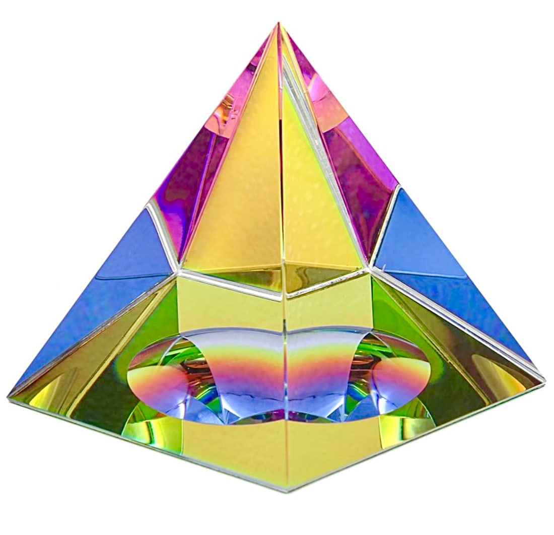 Iridescent Colored Crystal Prism Pyramid Paperweight (1 of 2)