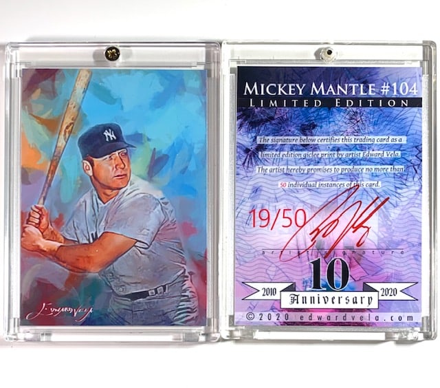 1 of 50 Artist Signed MICKEY MANTLE Giclee Art Card: Hand Signed and Numbered by Artist / Only 50 Made / These are Highly Collectible Giclee Print Art Cards / Encased and in Beautiful Condition