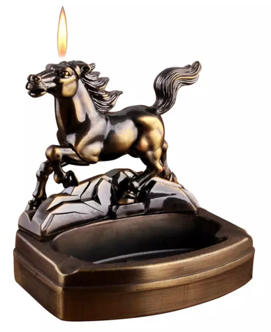 Working Tabletop 2 in 1 Stallion HORSE Lighter Ashtray (1 of 4)