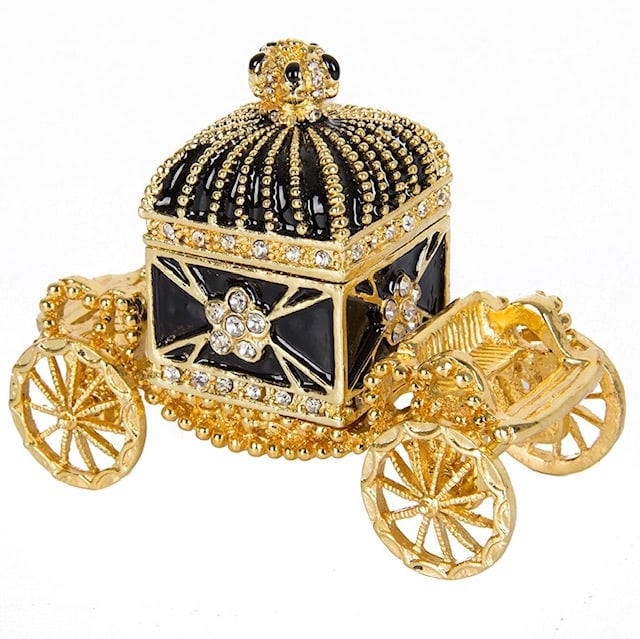 Stunning FABERGE inspired Enameled Cinderella Carriage Trinket Box: Beautiful Studded and Enameled Faberge Inspired Cinderella Carriage Trinket-Jewelry Box – It is in Never Displayed Condition – Multiple Photos Posted