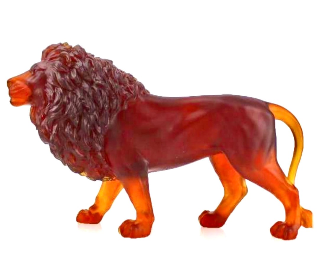 Pate de Verre French Amber Crystal SAND LION in the Style of DAUM (1 of 1)