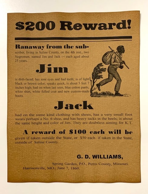 Dated Black Americana Runaway Slave Reward Poster (1 of 1)