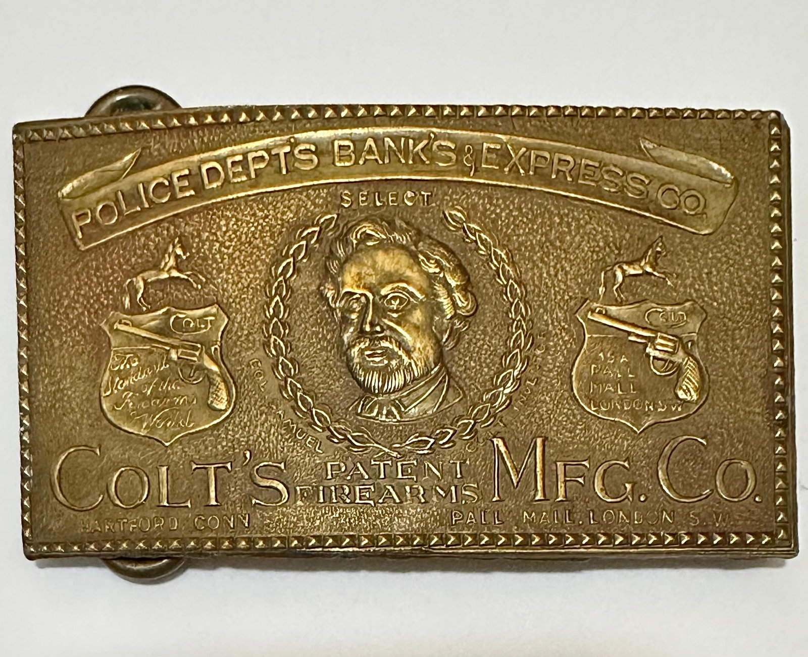 Signed Tiffany and Co Samuel Colt Gun Company Belt Buckle: Signed Tiffany and Co New York City. Awesome Belt Buckle with Natural Patina. We are Not Certain this is an Original therefore it is being Sold to the Highest Bidder AS-IS with No Returns. Please do a