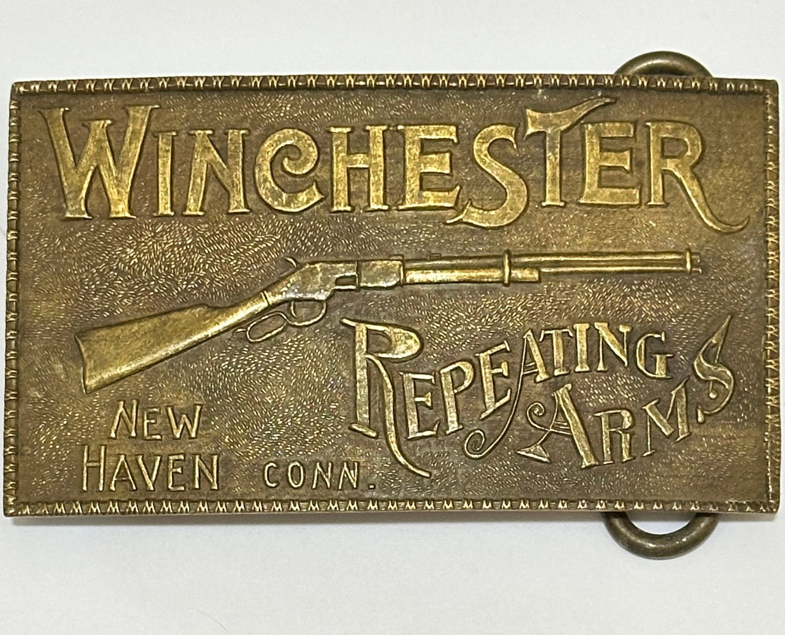 Signed Tiffany and Co Winchester Rifle Repeating Arms Belt Buckle: Awesome Belt Buckle with Natural Patina. We are Not Certain this is an Original therefore it is being Sold to the Highest Bidder AS-IS with No Returns. Please do all necessary research before bidding.