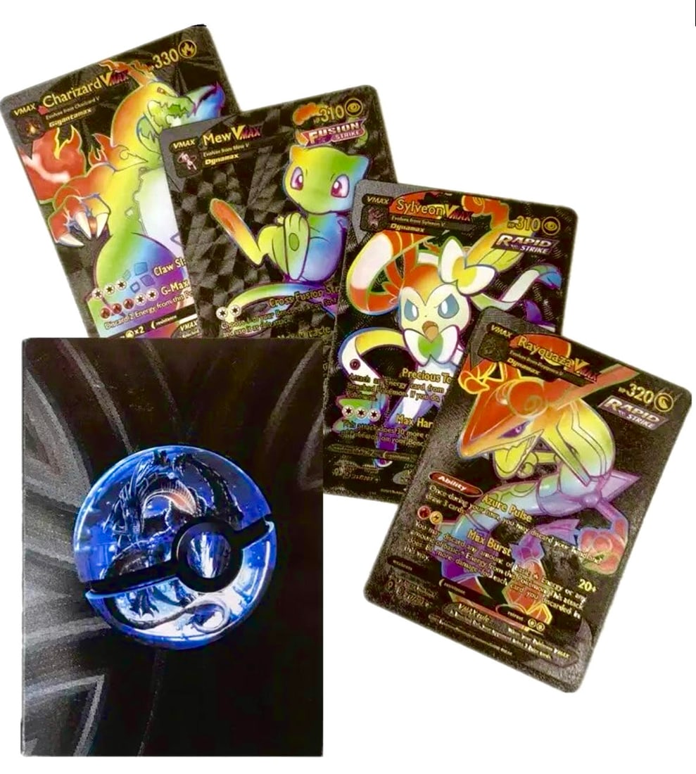 Lot of 50+ POKEMON Black Metallic Plastic Coated Cards: These are Near indestructible Plastic Cards with a Metallic Black Finish and can only be appreciated by handling them – They are an Awesome Must have for any POKEMON Collector