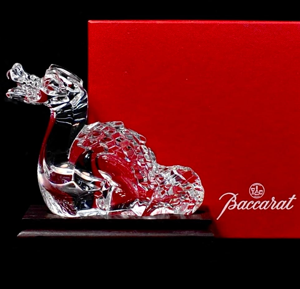 Rare BACCARAT France Crystal Dragon with Original Wood Base: Great Looking Piece of Baccarat Crystal in Excellent Condition – Multiple Photos Posted