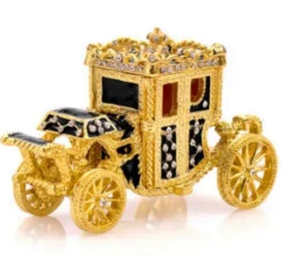 Elegant FABERGE Inspired Imperial Coronation Carriage Trinket Box: Perfect Condition
