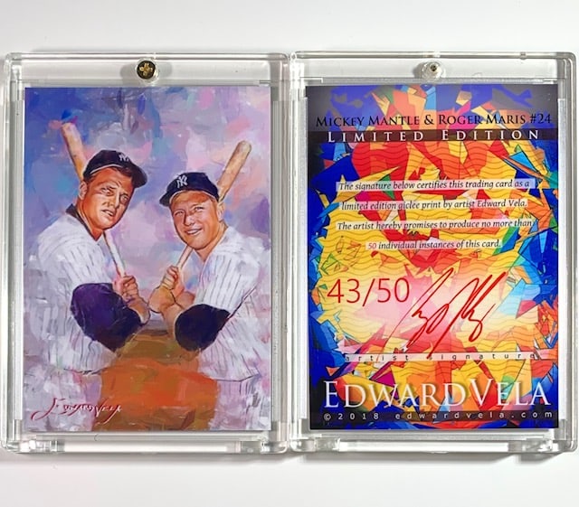 1 of 50 Artist Signed MANTLE and MARIS Giclee Art Card: Hand Signed and Numbered by Artist / Only 50 Made / These are Highly Collectible Giclee Print Art Cards / Encased and in Beautiful Condition