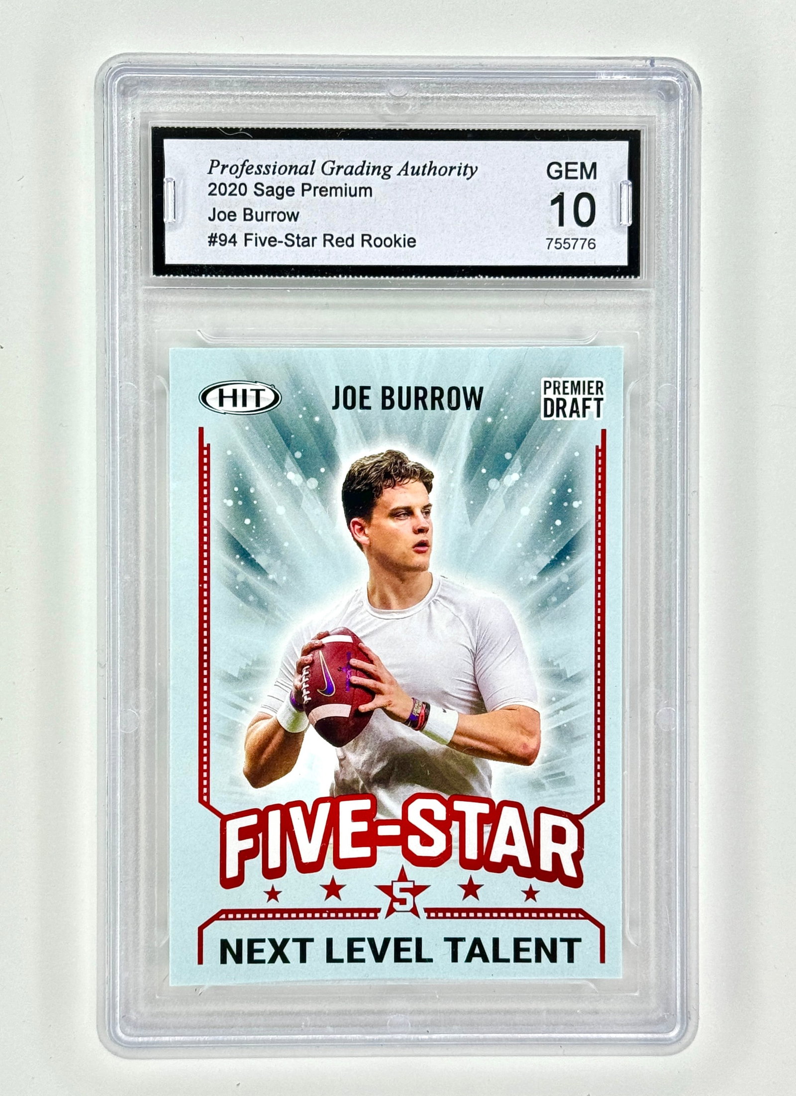 Gem Mint 10 JOE BURROW Sage Premium Rookie Football Card (1 of 2)