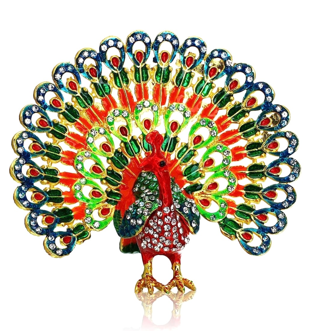 St Petersburgh Russia Enameled and Studded Peacock Trinket Box (1 of 3)