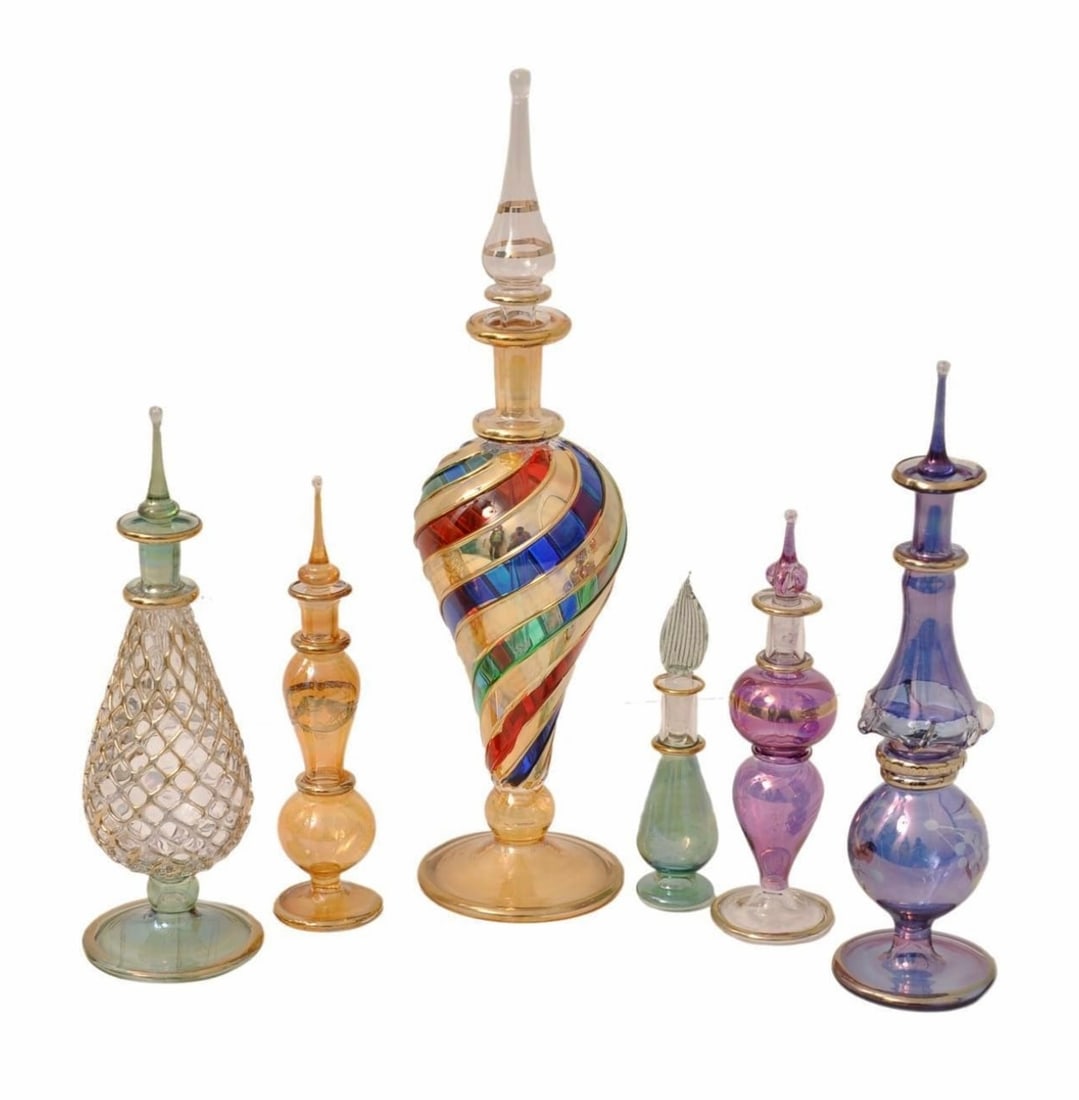 Lot of 5 Authentic Egyptian Made Blown Glass Perfume Bottles (1 of 1)
