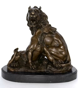 Large Signed BAYRE Lion and Lioness Bronze Sculpture