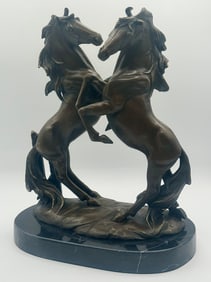 Large Signed MILO Fighting Mustang Stallion Horses Bronze Sculpture