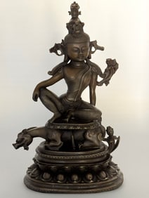 Signed ZHANG Tibetan Kuan-Yin Goddess Buddha Bronze Sculpture