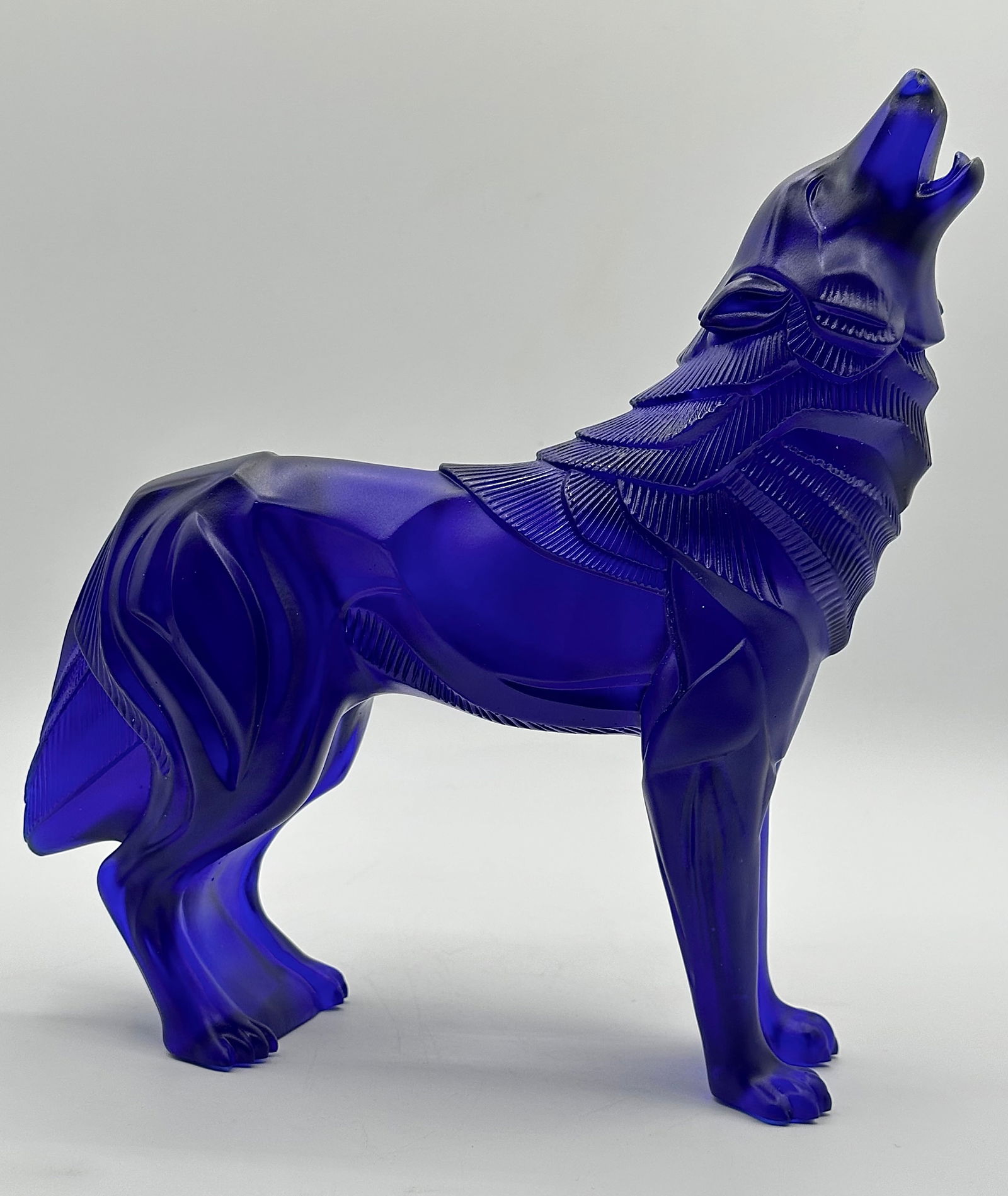 Large French Crystal Pate De Verre Style Howling Wolf Sculpture (1 of 4)