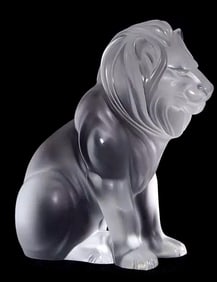Awesome Large LALIQUE France Frosted Crystal Lion Statue