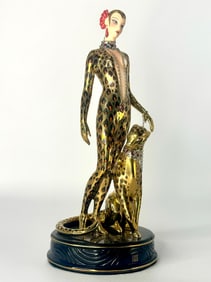 Stunning ERTE Art Deco Woman with Leopard Fine Porcelain Figurine