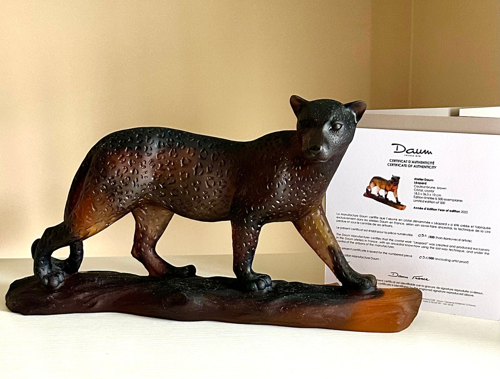 Scarce LTD Edition 91/500 DAUM France Pate de Verre Crystal LEOPARD (1 of 5)