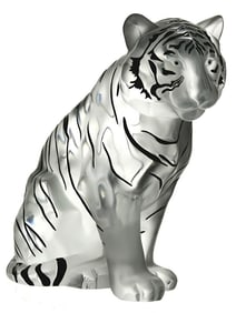 Large LTD. Edition LALIQUE Enameled Crystal Sitting Bengal Tiger