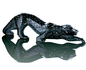 Large LALIQUE Black Crystal Stalking Panther  Sculpture