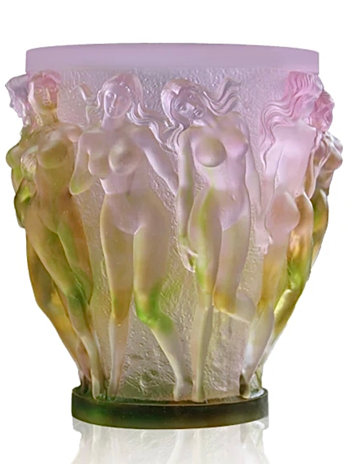 Large French Crystal Bacchantes Nude Lady Vase in the Style of LALIQUE: This is a Beautiful Piece in the Style of LALIQUE with Approximately 10 Inches Tall by 7.5 Inches Wide and Weighs Approximately 13 Pounds. It is in Stunning Condition with No Chips, Cracks or Repairs.
