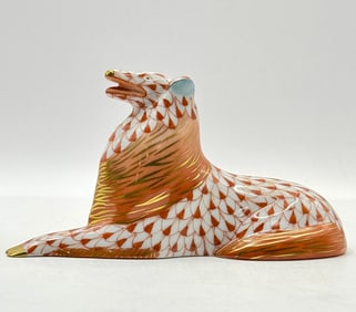 HEREND Hungary Rust Colored Fishnet Porcelain Collie Dog Figurine