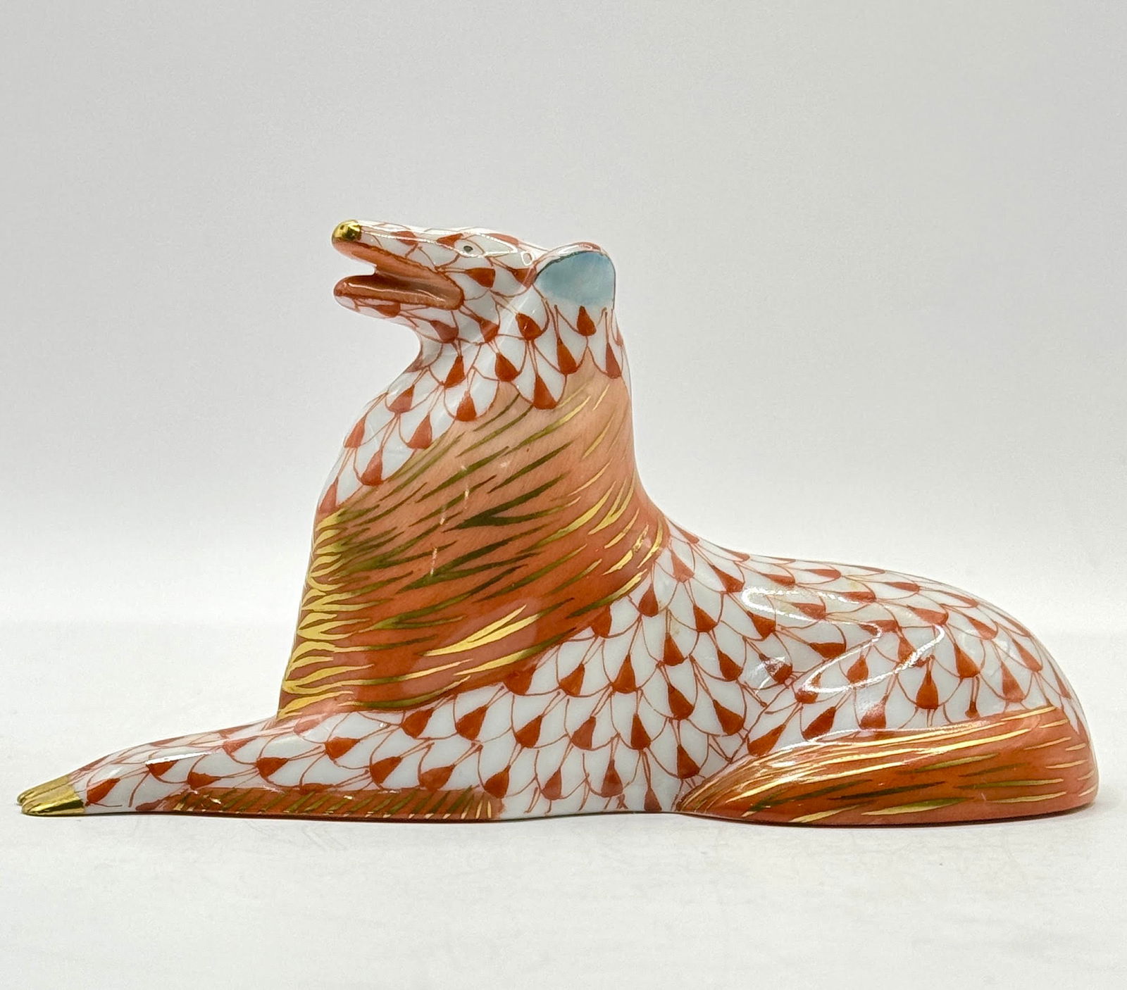 HEREND Hungary Rust Colored Fishnet Porcelain Collie Dog Figurine (1 of 3)
