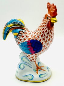 HEREND Hungary Rust and Multi Colored Fishnet Porcelain Rooster