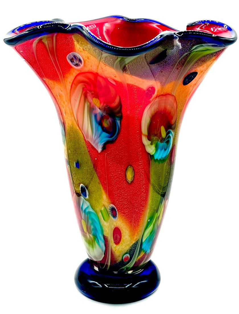 Beautiful 14 inch Tall Heavy MURANO Studio Art Glass Vase: 12 Pounds – Perfect Condition – Multiple Photos Posted