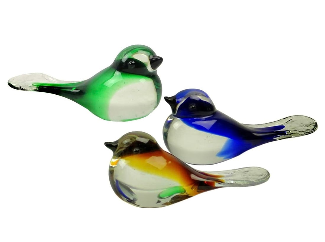 Lot of 3 Beautiful MURANO Art Glass Birds: Perfect Condition