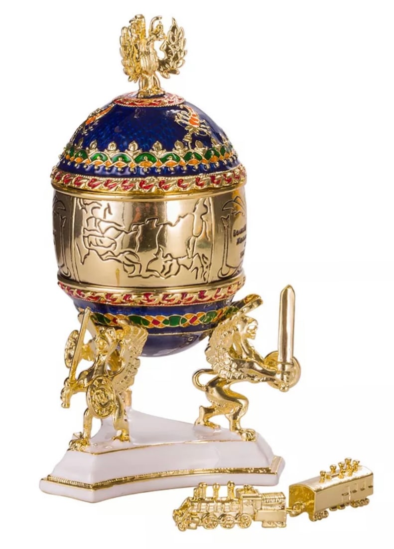 FABERGE Royal Russian Trans-Siberian Railway Egg: Great Looking Russian Made Unsigned Faberge Inspired Egg - Multiple Photos Posted