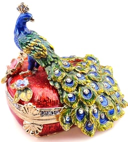 Russian made PEACOCK Studded and Enameled Trinket Box
