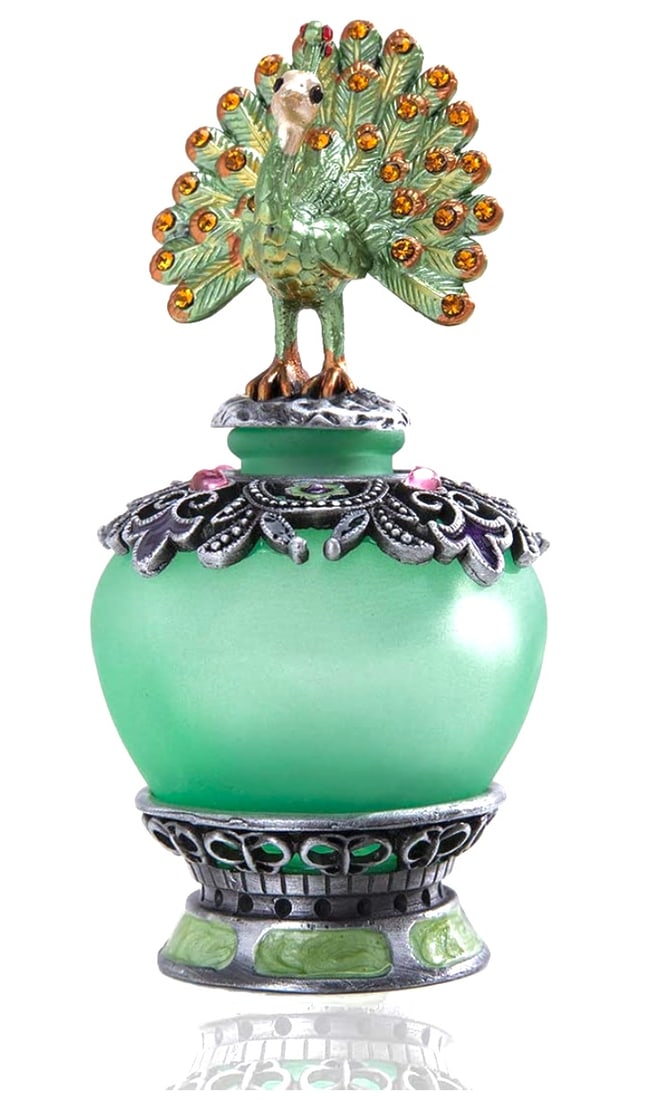 Gorgeous Peacock Motif Enameled and Studded Perfume Bottle (1 of 2)