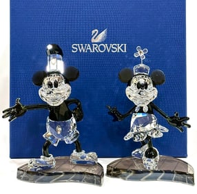 $1685 SWAROVSKI Crystal DISNEY Steamboat Willie Mickey and Minnie Mouse Figurines