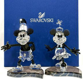 $1685 SWAROVSKI Crystal DISNEY Steamboat Willie Mickey and Minnie Mouse Figurines (1 of 3)