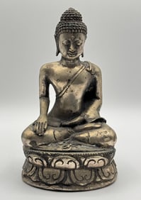 Antique Meditating Tibetan Silver Buddha with Great Patina