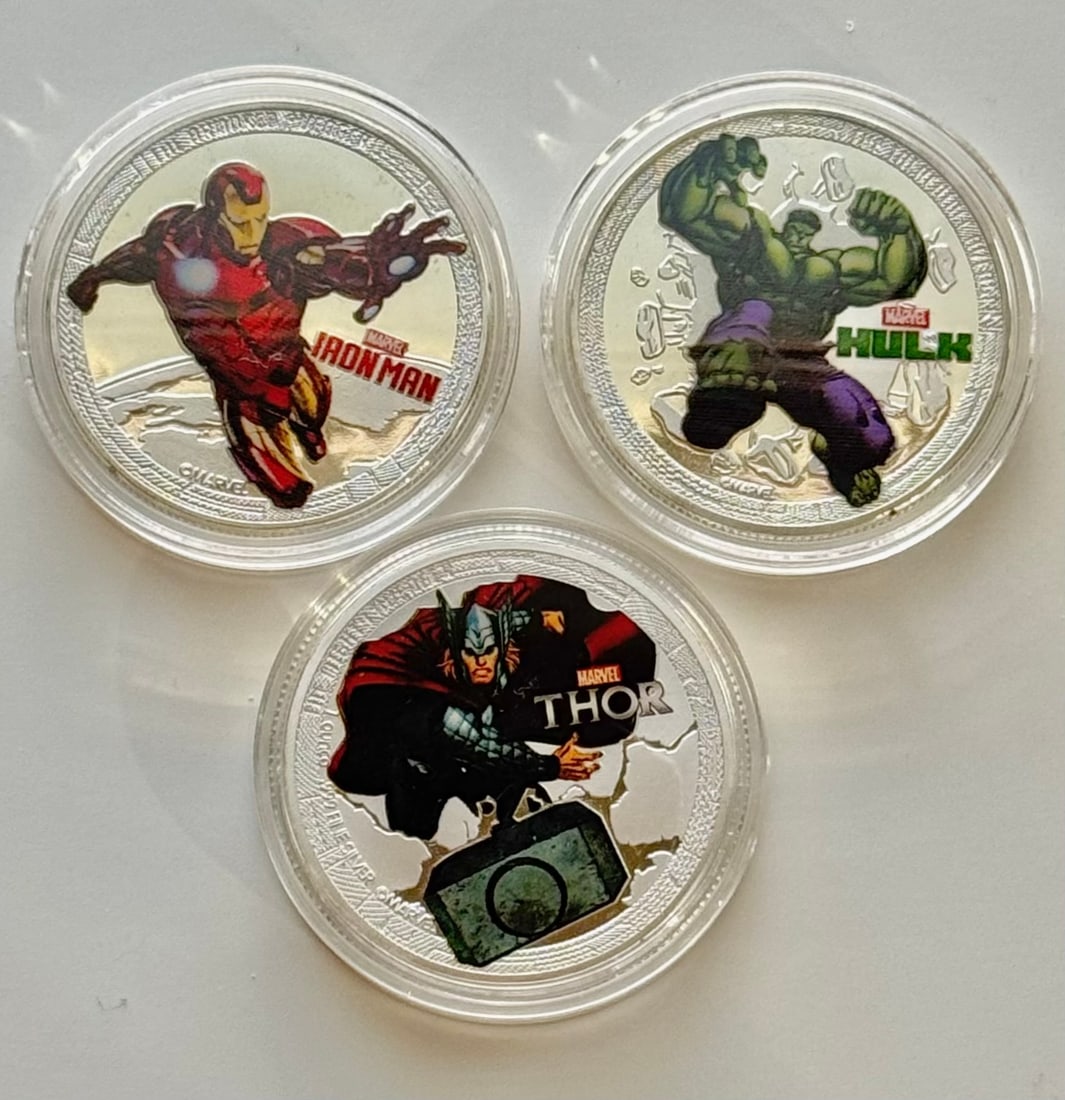 Lot of 3 MARVEL Comics 1oz Clad Silver Superhero Coins (1 of 1)
