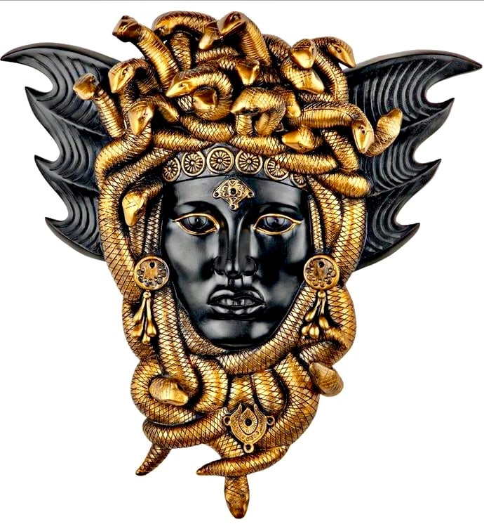 Awesome Medusa the Greek Snake-Haired Gorgon Wall Sculpture: This is an awesome Medusa Wall Sculpture with Amazing Detail. The Mythology of this Greek Goddess is if you are not on her good side, she will turn you into stone. She is cast high quality designer re