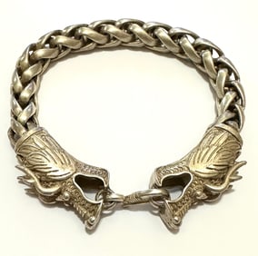 Awesome Tibetan Silver Old Handmade DRAGON Mens Bracelet