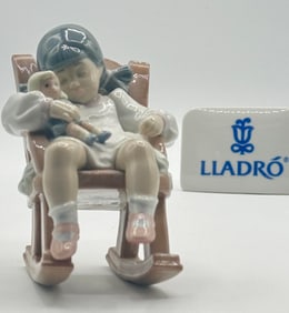 Very Cute LLADRO Porcelain Girl Sleeping in Rocking Chair Figurine