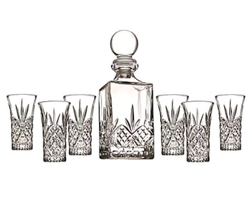 7 Piece GODINGER Irish Cut Crystal Spirit Decanter Set NIB