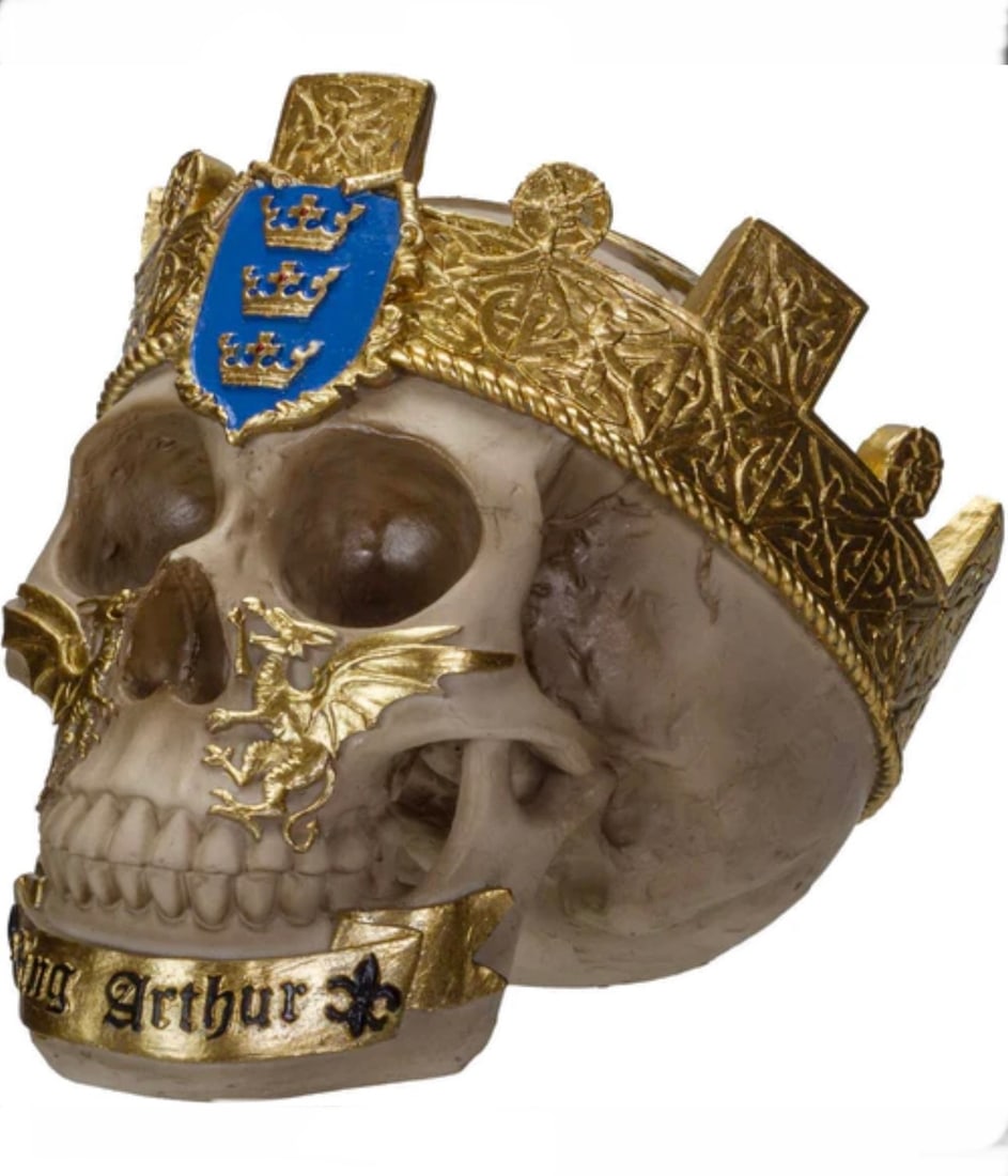 The Knights of The Round Table King Arthurs Skull: Awesome Piece. Very Ornate. Approximately 6 x 6. This Has never been on display. It was Consigned to us by a Store that was supposed to open the year the pandemic hit and never did. They have been sit