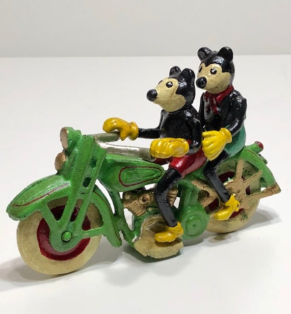 Disney Cast Iron Toy Mickey/Minnie Mouse on Motorcycle (1 of 4)