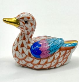 Beautiful HEREND Hungary Rust Colored Fishnet Porcelain Duck