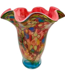 Gorgeous 16 Inch Tall MURANO Art Glass Vase with Amazing Colors