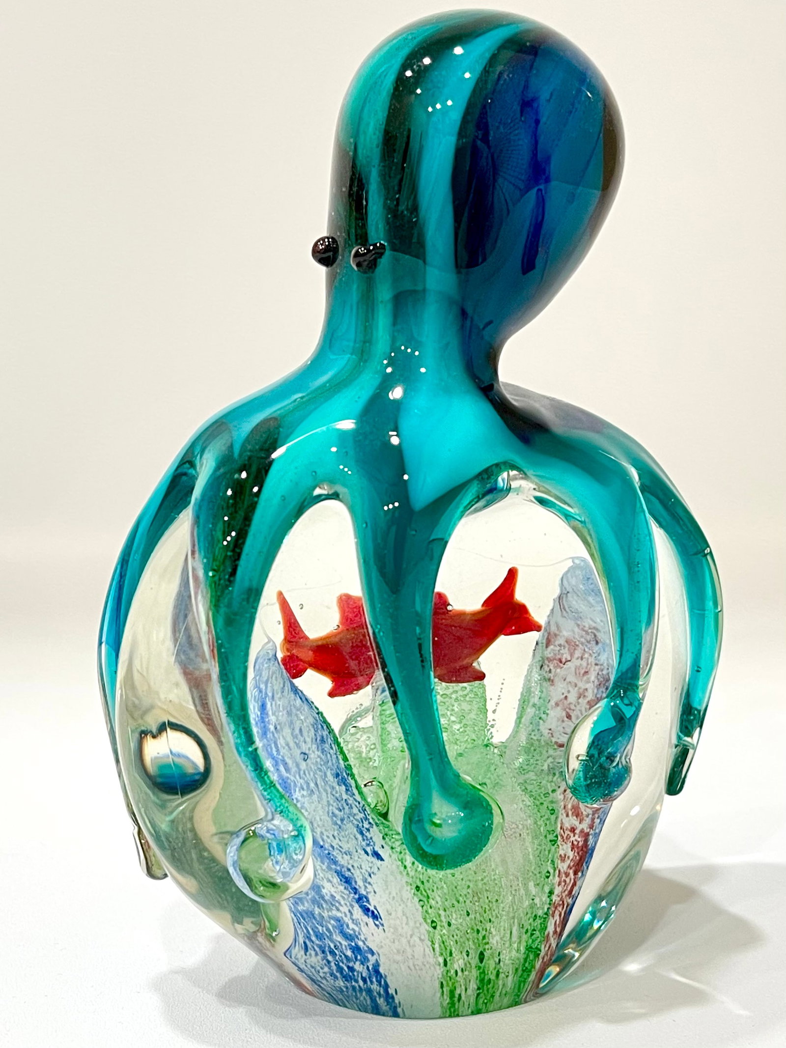 Unique Large MURANO Art Glass Octopus with Fish Inside: MUST SEE ALL PHOTOS – Approximately 6 x 4 Inches and Weighs Nearly 2 Pounds – Truly Awesome Looking